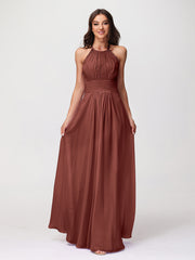 Chiffon Long Dresses with Lace Straps Terracotta