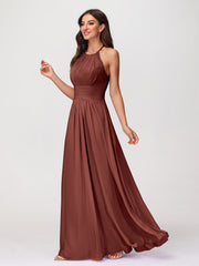 Chiffon Long Dresses with Lace Straps Terracotta
