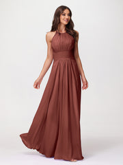 Chiffon Long Dresses with Lace Straps Terracotta