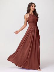 Chiffon Long Dresses with Lace Straps Terracotta