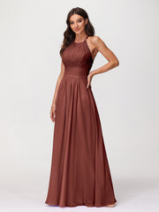 Chiffon Long Dresses with Lace Straps Terracotta