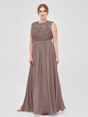 Chiffon and Lace Long Dresses with Illusion Neck Dusk