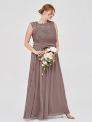 Chiffon and Lace Long Dresses with Illusion Neck Dusk