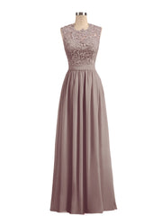 Chiffon and Lace Long Dresses with Illusion Neck Dusk