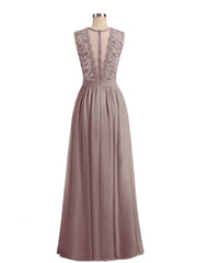 Chiffon and Lace Long Dresses with Illusion Neck Dusk