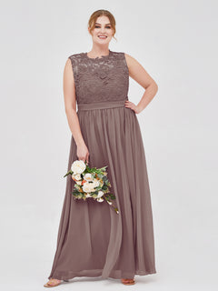 Chiffon and Lace Long Dresses with Illusion Neck Dusk