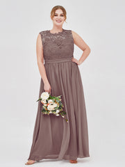Chiffon and Lace Long Dresses with Illusion Neck Dusk Plus Size
