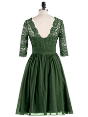 Half Sleeves Lace And Chiffon Short Gowns Olive Green