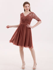 Half Sleeves Lace And Chiffon Short Gowns Terracotta