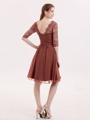 Half Sleeves Lace And Chiffon Short Gowns Terracotta
