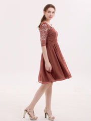 Half Sleeves Lace And Chiffon Short Gowns Terracotta