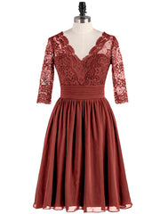Half Sleeves Lace And Chiffon Short Gowns Terracotta
