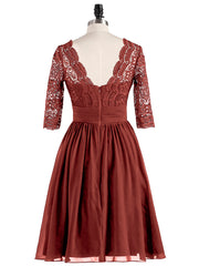 Half Sleeves Lace And Chiffon Short Gowns Terracotta