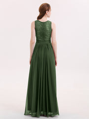 Illusion Neck Lace and Chiffon Long Gowns Olive Green