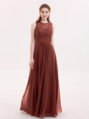 Illusion Neck Lace and Chiffon Long Gowns Terracotta