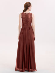 Illusion Neck Lace and Chiffon Long Gowns Terracotta