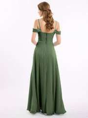 Off The Shoulder Chiffon Dresses with Spaghetti Straps Olive Green
