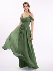 Off The Shoulder Chiffon Dresses with Spaghetti Straps Olive Green