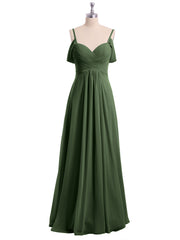 Off The Shoulder Chiffon Dresses with Spaghetti Straps Olive Green