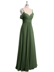 Off The Shoulder Chiffon Dresses with Spaghetti Straps Olive Green