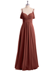 Off The Shoulder Chiffon Dresses with Spaghetti Straps Terracotta