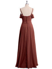 Off The Shoulder Chiffon Dresses with Spaghetti Straps Terracotta