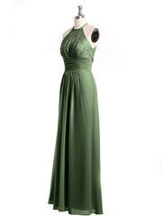Chiffon Long Dress with Lace Bodice Olive Green
