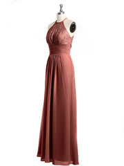 Chiffon Long Dress with Lace Bodice Terracotta
