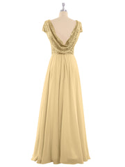 Cap Sleeves Long Dresses with Sequins Top Gold Plus Size