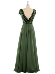 Cap Sleeves Long Dresses with Sequins Top Olive Green