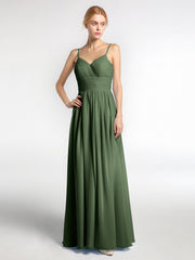 Chiffon Spaghetti Strap Maxi Dresses Olive Green