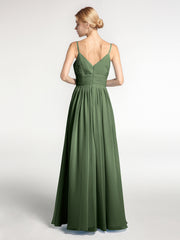 Chiffon Spaghetti Strap Maxi Dresses Olive Green