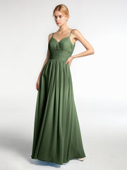 Chiffon Spaghetti Strap Maxi Dresses Olive Green