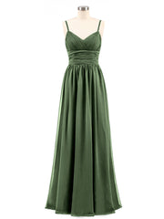 Chiffon Spaghetti Strap Maxi Dresses Olive Green