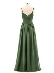 Chiffon Spaghetti Strap Maxi Dresses Olive Green