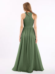 Classic Chiffon Dress with Deep V Neck Olive Green