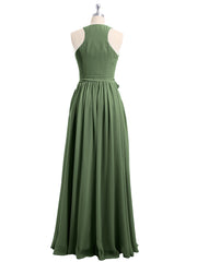Classic Chiffon Dress with Deep V Neck Olive Green
