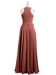 Classic Chiffon Dress with Deep V Neck Terracotta