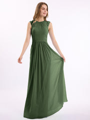 Simple Long Chiffon Dress with Lace Decor Olive Green