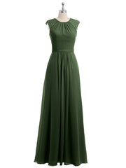 Simple Long Chiffon Dress with Lace Decor Olive Green