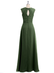 Simple Long Chiffon Dress with Lace Decor Olive Green