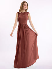 Simple Long Chiffon Dress with Lace Decor Terracotta