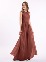 Simple Long Chiffon Dress with Lace Decor Terracotta