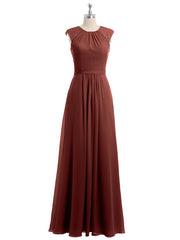 Simple Long Chiffon Dress with Lace Decor Terracotta