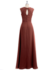Simple Long Chiffon Dress with Lace Decor Terracotta