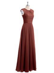 Simple Long Chiffon Dress with Lace Decor Terracotta
