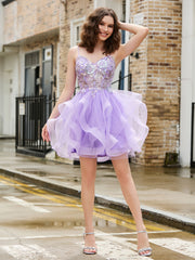 Sequin Corset Top Glitter Tulle Short Dress Lilac