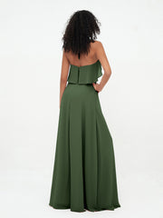 Halter Chiffon Max Bridesmaid Dresses with Pockets Olive Green