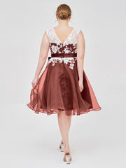 Organza with Ivory Lace Appliqued Short Dress Terracotta