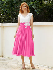 Cap Sleeves Chiffon Dresses with Ivory Bodice Azalea